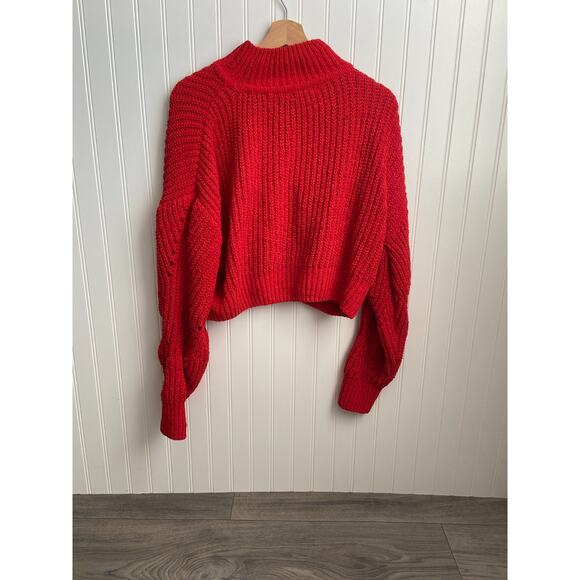 DOUBLE ZERO Women LARGE Red Cropped Knit Sweater Pullover - Picture 6 of 6